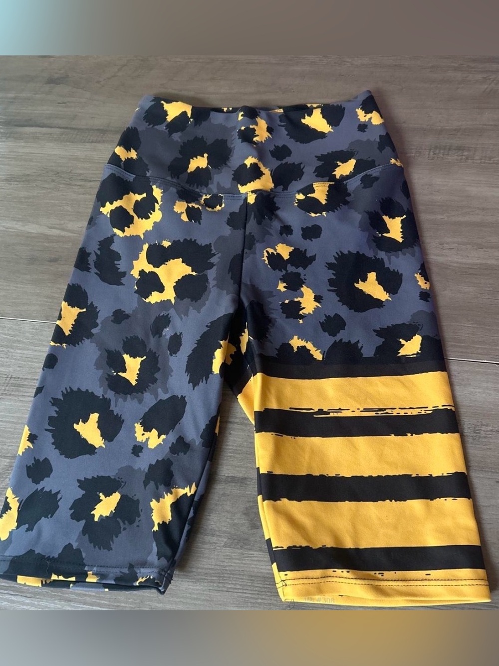 Yellow and Black leopard stripe Loony Legs London bike yoga short XS